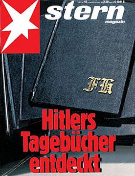 The Stern magazine front cover from 28 April 1983, announcing the Hitler Diaries, which were later exposed as forgeries. Fair use (low resolution image).