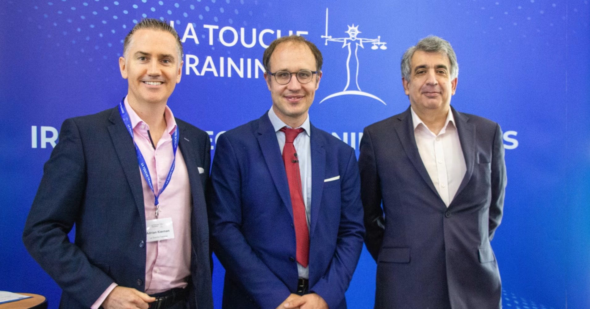 Left to right: Adrian Kiernan (La Touche Training), Thomas Wood (Fast Data Science), and Mark McDonald (barrister for Lucy Letby) at the conference