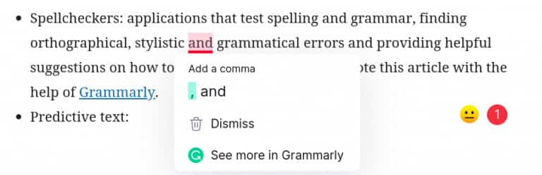 Screenshot of NLP software Grammarly correcting my grammar as I wrote this article.