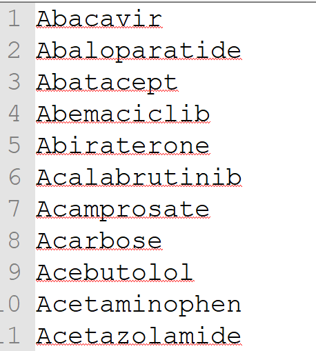 Drug names for use in named entity recognition.
